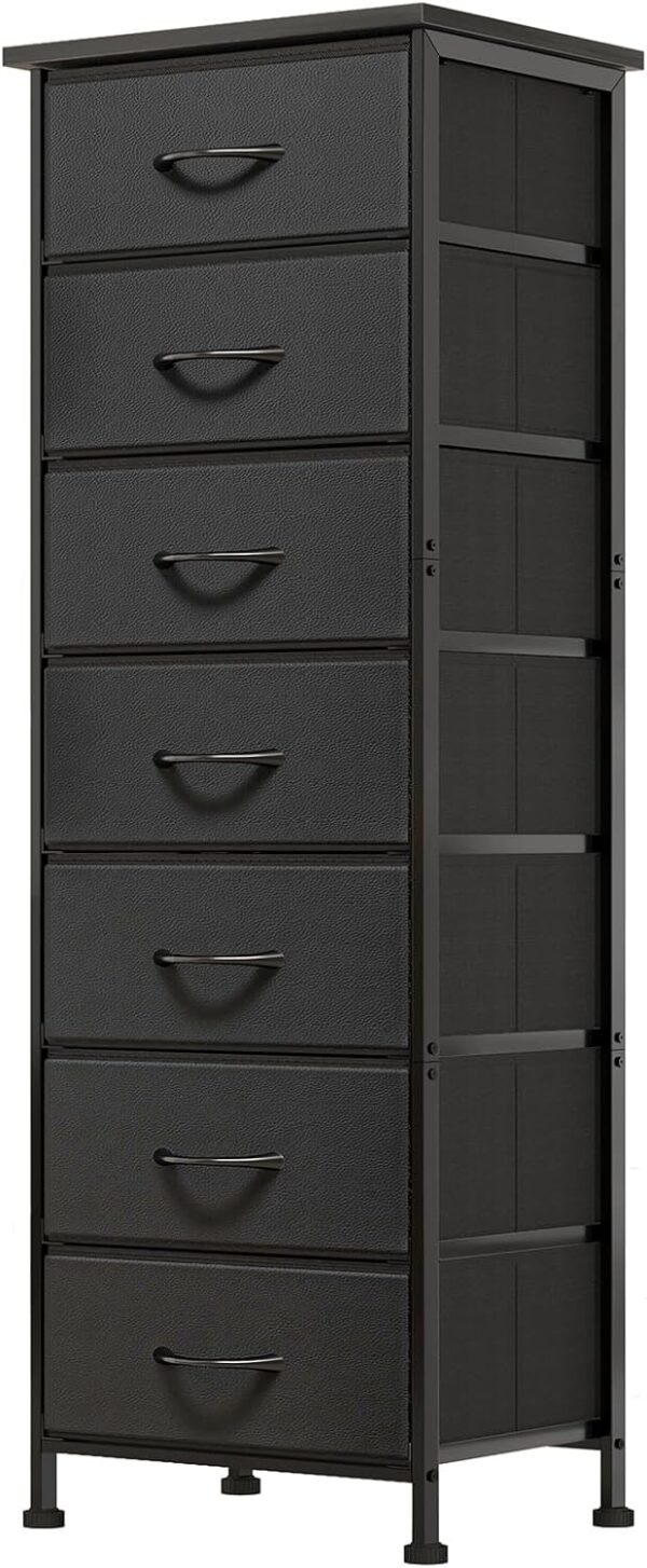 Fixwal Black Tall Skinny Dresser for Bedroom, Narrow Storage Dresser Organizer with 7 Fabric Drawers, Nightstand Furniture in Closet, Entryway, Hallway 1