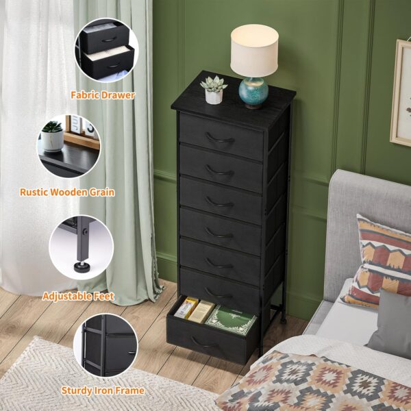 Fixwal Black Tall Skinny Dresser for Bedroom, Narrow Storage Dresser Organizer with 7 Fabric Drawers, Nightstand Furniture in Closet, Entryway, Hallway 4
