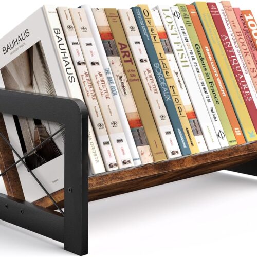 WF2896MAX_1 ELITEROO Desktop Bookshelf Organizer, Wood Slanted Desk Bookshelf, Small Tabletop Book Rack, Portable Mini Bookcase for Book Display, Cookbooks, Kids Reading, Office & Home Storage, Rustic Brown