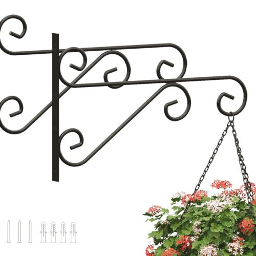 WF3262MAX_1 PROWORX 2 Pack 16 Inch Plant Hangers Outdoor Bracket, Indoor Wall Mount Metal Heavy Duty Rust-Resistant Bird Feeder Plant Hooks for Hanging Planters, Flower Baskets, Black