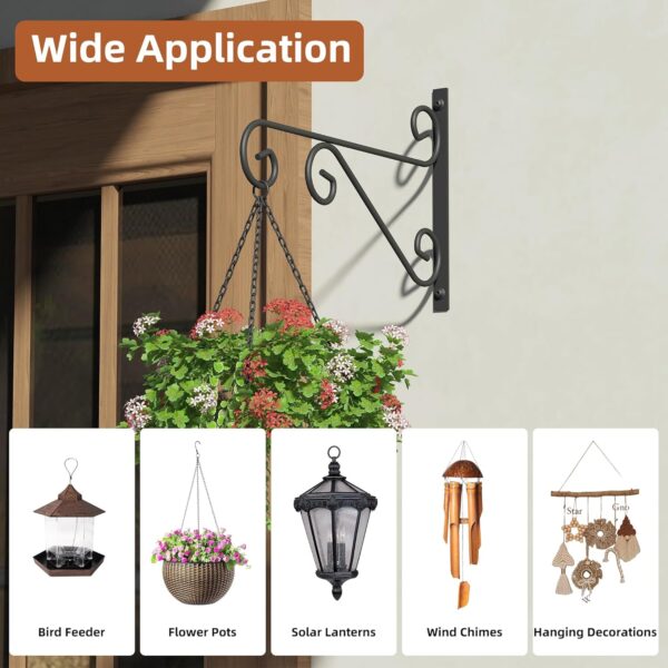 PROWORX 2 Pack 16 Inch Plant Hangers Outdoor Bracket, Indoor Wall Mount Metal Heavy Duty Rust-Resistant Bird Feeder Plant Hooks for Hanging Planters, Flower Baskets, Black 2