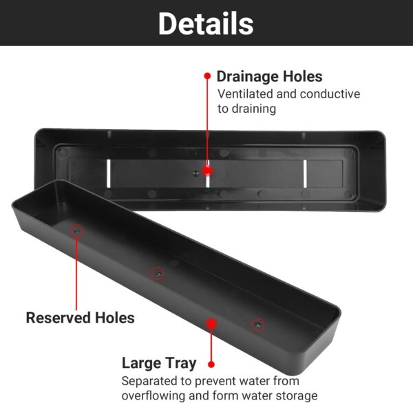GREANER 3PCS 16x3.8 Inch Window Boxes Planters, Black Rectangle Planters Box with Drainage Holes and Trays, Herb Succulents Flowers Plastic Pot for Windowsill, Garden, Balcony, Indoor, Outdoor Decor 3