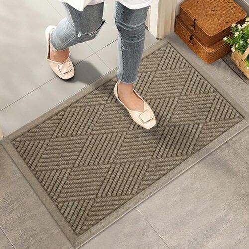 WF3751MAX_1 HIYARD Sturdy Front Door Mat, Absorbent Muddy Dirt Resist Welcome Door Mats Outdoor Indoor, Stain and Fade Resistant, Non-Slip Rubber Backing Low Profile Doormat for Entryway, 30×17, Beige