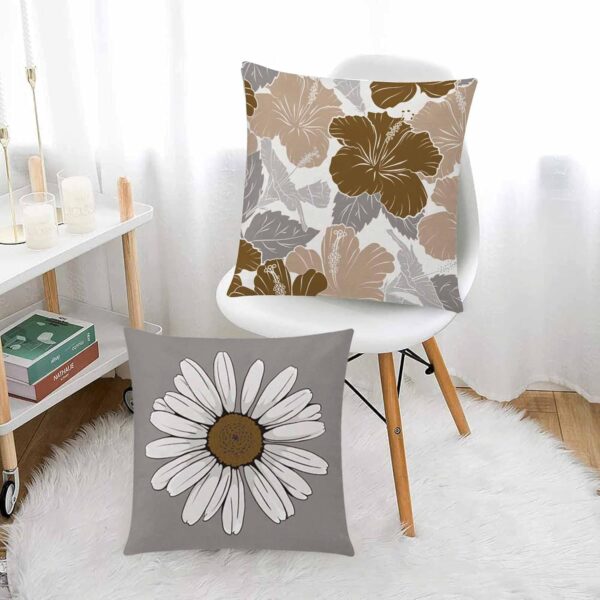 COMMINY Brown Grey Pillow Covers 18x18 Set of 6 Decorative Daisy Flower Throw Pillow Cover for Couch Modern Coffee Pillow Case for Patio Living Room Cushion Bed Farmhouse Home Decor 2