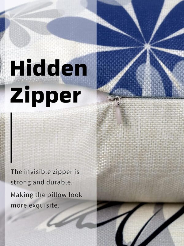 Blue Pillow Covers 18x18 Set of 4 Grey Decorative Throw Pillow Cover for Couch Modern Daisy Pillows Case for Living Room Cushion Bed Outdoor Navy Blue and Gray Home Decor 4