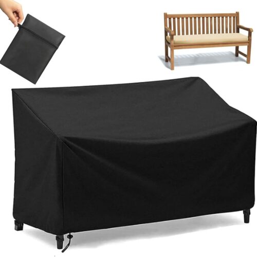 WF3919MAX_1 Outdoor Bench Cover Waterproof 2 Seater Patio Bench Cover Outdoor Patio Furniture Garden Sofa Chair Cover, Fit for 2-Seater Seating Metal & Hardwood Patio Garden Bench, 53L x 26W x 35H inche