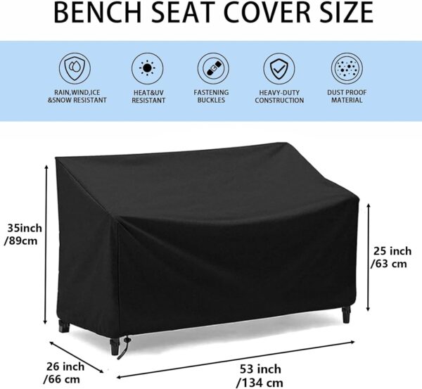 Outdoor Bench Cover Waterproof 2 Seater Patio Bench Cover Outdoor Patio Furniture Garden Sofa Chair Cover, Fit for 2-Seater Seating Metal & Hardwood Patio Garden Bench, 53L x 26W x 35H inche 2