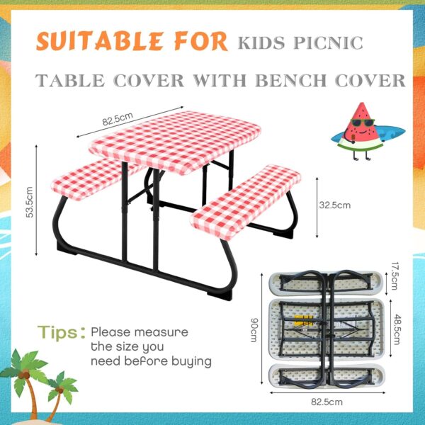Moukeren 3 Pieces Picnic Table Cover for Kids with Bench Covers Fitted Tablecloth for Outdoors Vinyl Waterproof Cloth for Camping Home Goods Indoor Outdoor Patio BBQ(Red, White) 2