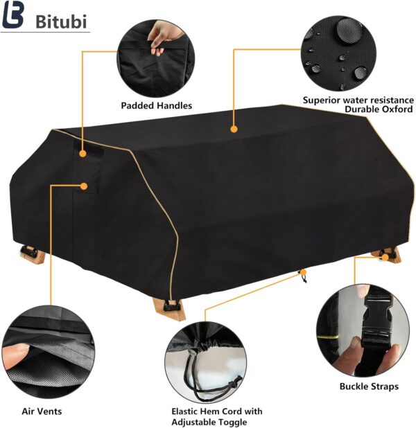 Bitubi 70 / 72 Inch Waterproof Picnic Table Cover With Bench Covers,Classic Black Wind Dust Proof Anti-UV, 72”Outdoor Cover For Picnic Table 3