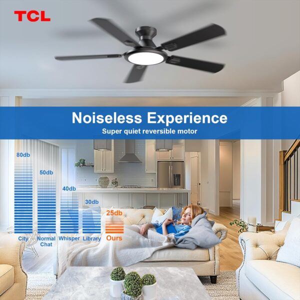 TCL Ceiling Fans with Lights, 52 Inch Low Profile Ceiling Fan with Light and Remote Control, Flush Mount, DC Reversible Motor, Noiseless, 6 Speeds Ceiling Fan for Bedroom (Black) 4