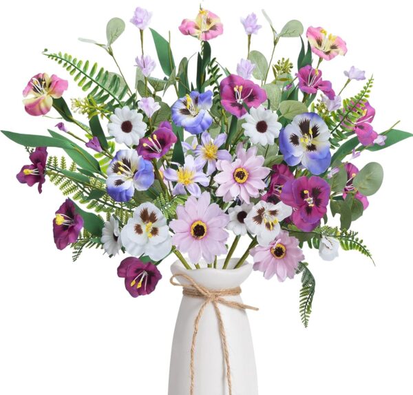 6Pcs Cemetery Flowers for Grave Silk Flower Funeral Flowers Arrangements Fake Daisies Pansies Wildflower Bouquet for Graveside Wedding Home Table Vase DIY Decor 19.6in 1