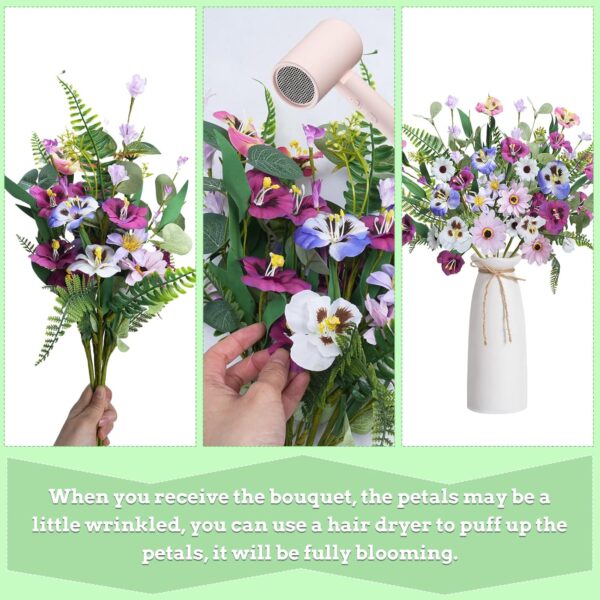6Pcs Cemetery Flowers for Grave Silk Flower Funeral Flowers Arrangements Fake Daisies Pansies Wildflower Bouquet for Graveside Wedding Home Table Vase DIY Decor 19.6in 3