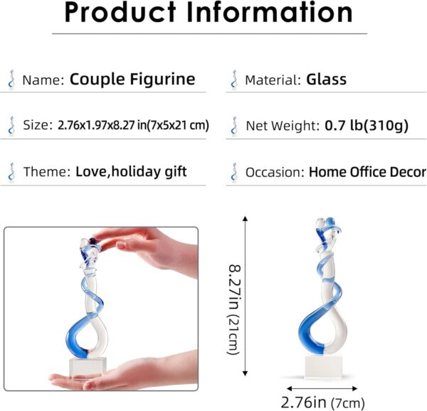 EUSTUMA Hand Blown Glass Couple Figurine,Handcrafted Couples Sculpture, Wedding Anniversary and Valentine's Day Gift,Art Sculpture Collection for Birthday Gift,Affectionate Hug. 2