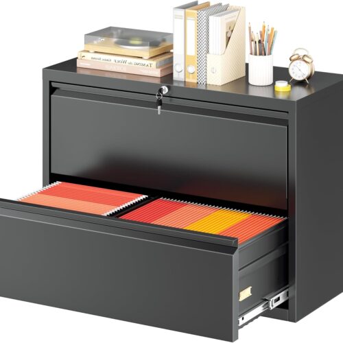 WF5074MAX_1 Superday Lateral File Cabinet 2 Drawer Metal File Cabinet with Lock, Black Filing Cabinets for Home Office, Locking Filing Cabinets Hanging Files Letter/Legal/F4/A4