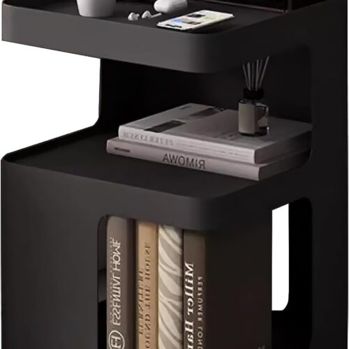 WF5164MAX_1 Black Side Table,Modern end Table for Sofa & Couch,3-Tier Metal nightstand,Small Bedside Table with Storage for Bedroom,Living Room,Small Space.No Assembly Required