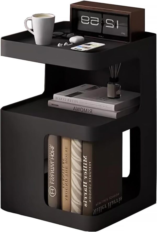 Black Side Table,Modern end Table for Sofa & Couch,3-Tier Metal nightstand,Small Bedside Table with Storage for Bedroom,Living Room,Small Space.No Assembly Required 1