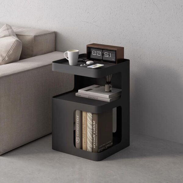 Black Side Table,Modern end Table for Sofa & Couch,3-Tier Metal nightstand,Small Bedside Table with Storage for Bedroom,Living Room,Small Space.No Assembly Required 2