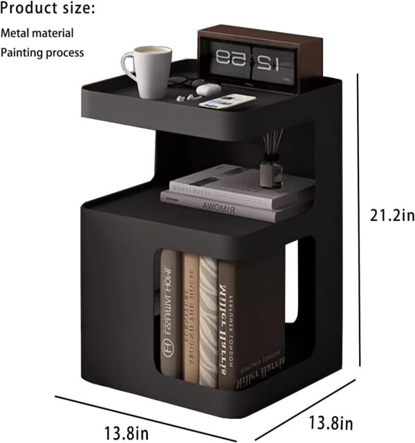 Black Side Table,Modern end Table for Sofa & Couch,3-Tier Metal nightstand,Small Bedside Table with Storage for Bedroom,Living Room,Small Space.No Assembly Required 3