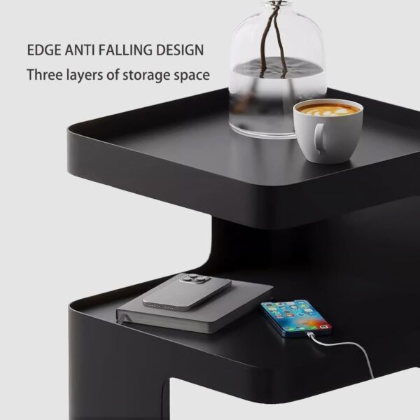 Black Side Table,Modern end Table for Sofa & Couch,3-Tier Metal nightstand,Small Bedside Table with Storage for Bedroom,Living Room,Small Space.No Assembly Required 4