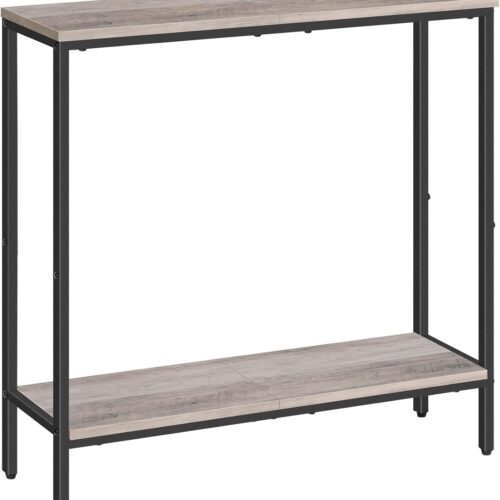 WF5682MAX_1 HOOBRO 29.5" L Narrow Console Table, Sofa Table Behind Couch with 2-Tier Storage Display Shelves, 8.7" D Small Entryway Table for Hallway, Foyer, Living Room, Bedroom, Greige and Black BG22XG01