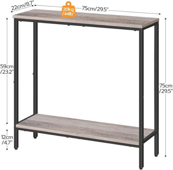 HOOBRO 29.5" L Narrow Console Table, Sofa Table Behind Couch with 2-Tier Storage Display Shelves, 8.7" D Small Entryway Table for Hallway, Foyer, Living Room, Bedroom, Greige and Black BG22XG01 3