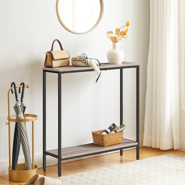 HOOBRO 29.5" L Narrow Console Table, Sofa Table Behind Couch with 2-Tier Storage Display Shelves, 8.7" D Small Entryway Table for Hallway, Foyer, Living Room, Bedroom, Greige and Black BG22XG01 4