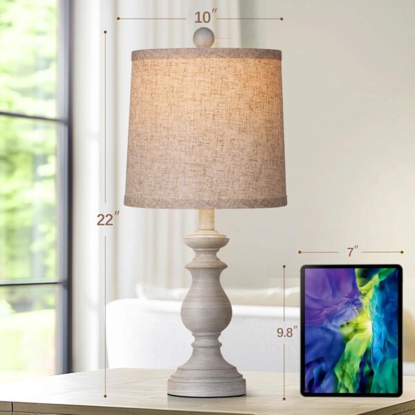 PARTPHONER Traditional Table Lamp Set of 2, Rustic Farmhouse Table Lamps for Living Room Bedroom, 22" Bedside Desk Lamps Vintage Nightstand Lamps with Linen Shades, Antique Grey 3