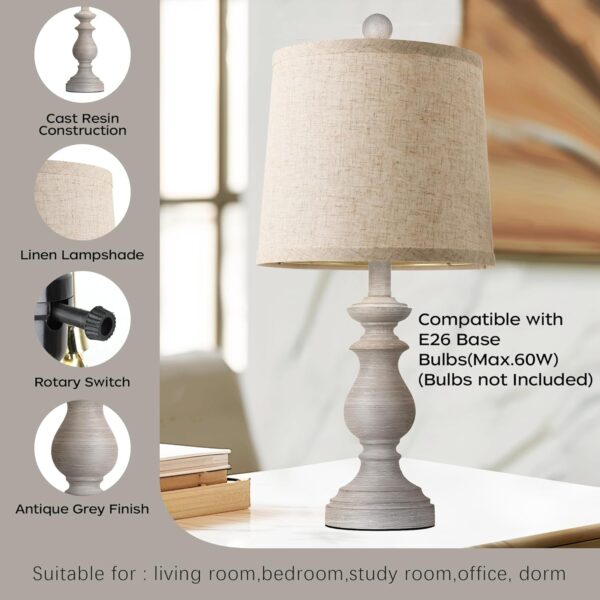 PARTPHONER Traditional Table Lamp Set of 2, Rustic Farmhouse Table Lamps for Living Room Bedroom, 22" Bedside Desk Lamps Vintage Nightstand Lamps with Linen Shades, Antique Grey 4