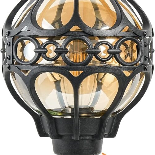 WF5984MAX_1 Dusk to Dawn Black Outdoor Post Lights, Exterior Waterproof Rustproof Sphere Outside Post Lamps Fixture, Farmhouse Aluminum Pillar Lantern for Porch House Pathway Fence Yard Garden Patio,With Sensor