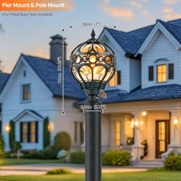 Dusk to Dawn Black Outdoor Post Lights, Exterior Waterproof Rustproof Sphere Outside Post Lamps Fixture, Farmhouse Aluminum Pillar Lantern for Porch House Pathway Fence Yard Garden Patio,With Sensor 3