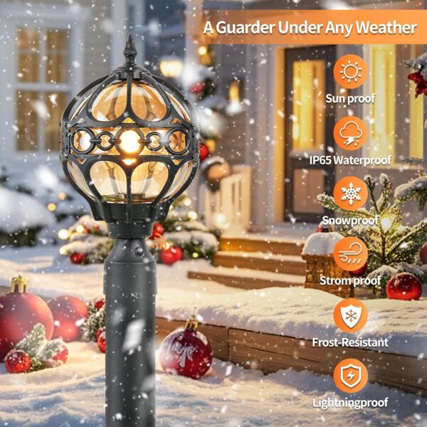 Dusk to Dawn Black Outdoor Post Lights, Exterior Waterproof Rustproof Sphere Outside Post Lamps Fixture, Farmhouse Aluminum Pillar Lantern for Porch House Pathway Fence Yard Garden Patio,With Sensor 4