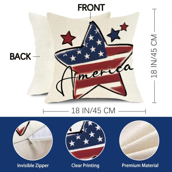 4th of July Decorative Throw Pillow Covers 18 x 18 Set of 4, Patriotic America Stars Porch Outdoor Home Decor, American USA Freedom Liberty Couch Cushion Case 2