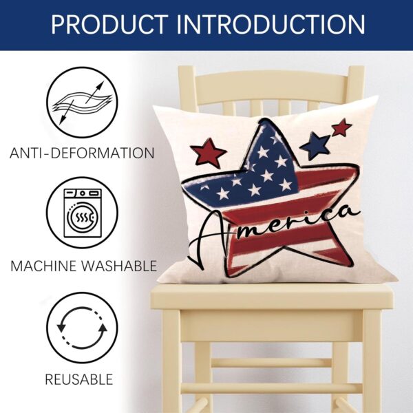 4th of July Decorative Throw Pillow Covers 18 x 18 Set of 4, Patriotic America Stars Porch Outdoor Home Decor, American USA Freedom Liberty Couch Cushion Case 3