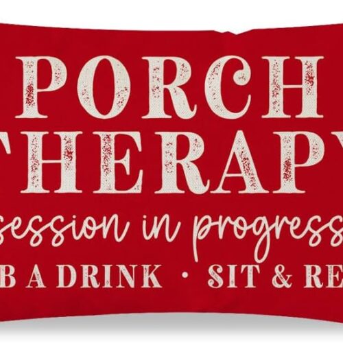 WF6570MAX_1 PANDICORN Farmhouse Throw Pillow Covers 12x20 Inch Porch Therapy Session in Progress Red Outdoor Christmas Decorations Lumbar Decorative Throw Pillow Case for Home Front Porch Party Couch Bench Decor