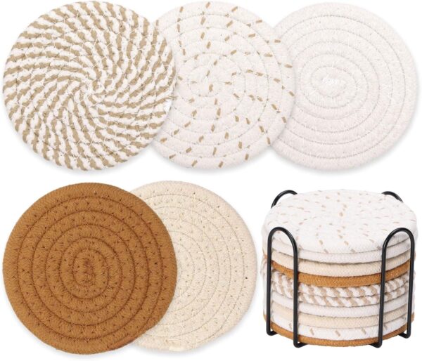Billbotk 10 Pieces Boho Coasters for Drinks, Absorbent Drink Coasters Set for Home Decor, Fall Decorations for Home and Farmhouse, 4.3 Inches 1