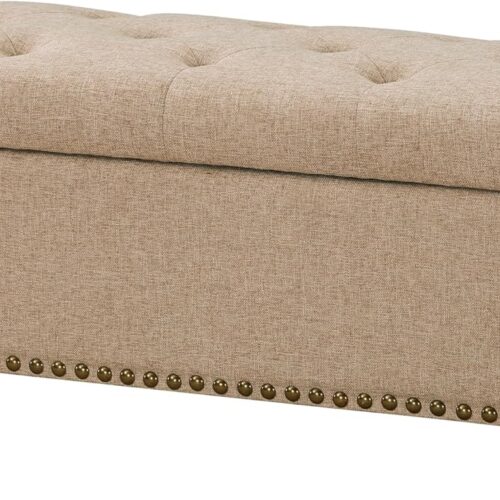 WF7644MAX_1 Convenience Concepts Designs4Comfort 9th Avenue Upholstered Storage Ottoman Bench 42" - Contemporary Foot Stool and Seat with Hinged Lid for Living Room, Hallway, Entryway, Tan Fabric