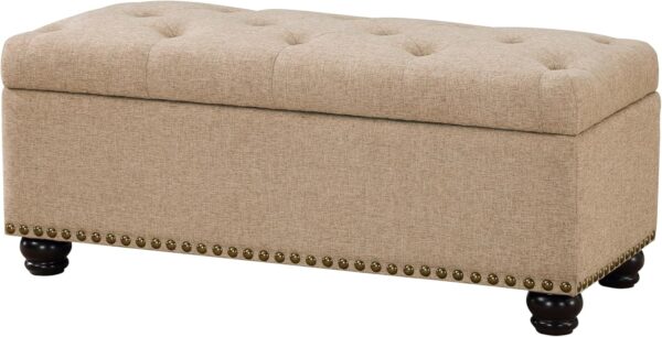 Convenience Concepts Designs4Comfort 9th Avenue Upholstered Storage Ottoman Bench 42" - Contemporary Foot Stool and Seat with Hinged Lid for Living Room, Hallway, Entryway, Tan Fabric 1
