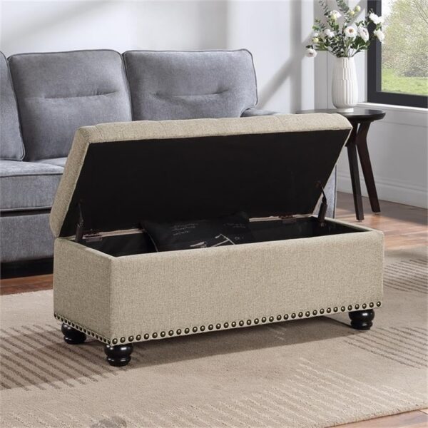 Convenience Concepts Designs4Comfort 9th Avenue Upholstered Storage Ottoman Bench 42" - Contemporary Foot Stool and Seat with Hinged Lid for Living Room, Hallway, Entryway, Tan Fabric 2