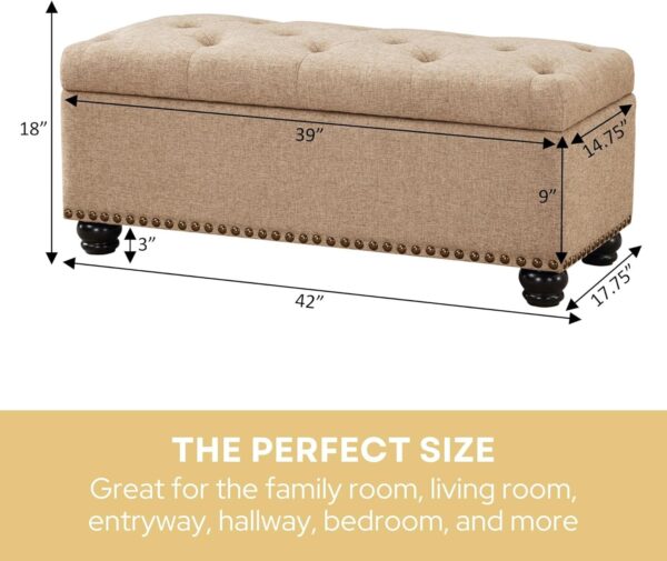 Convenience Concepts Designs4Comfort 9th Avenue Upholstered Storage Ottoman Bench 42" - Contemporary Foot Stool and Seat with Hinged Lid for Living Room, Hallway, Entryway, Tan Fabric 3