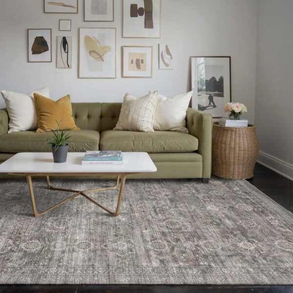 Rugxara Area Rugs 5x7 for Living Room Bedroom, Grey Washable Rug, Vintage Retro Boho Rug, Non Slip & Low Pile Faux Wool Thin Carpet for Indoor Dining Room, Dorm and Kids Room(Taupe/Grey 5x7ft) 2