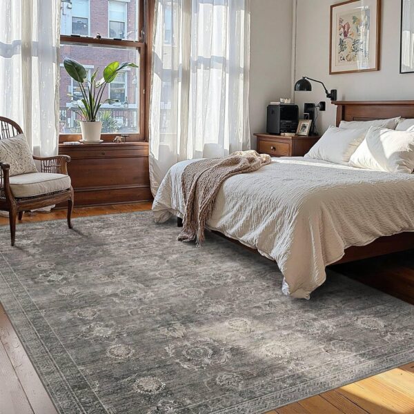 Rugxara Area Rugs 5x7 for Living Room Bedroom, Grey Washable Rug, Vintage Retro Boho Rug, Non Slip & Low Pile Faux Wool Thin Carpet for Indoor Dining Room, Dorm and Kids Room(Taupe/Grey 5x7ft) 3
