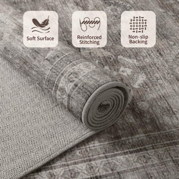 Rugxara Area Rugs 5x7 for Living Room Bedroom, Grey Washable Rug, Vintage Retro Boho Rug, Non Slip & Low Pile Faux Wool Thin Carpet for Indoor Dining Room, Dorm and Kids Room(Taupe/Grey 5x7ft) 4