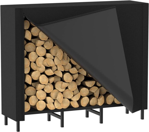 CADUKE 4ft Firewood Rack with Cover, Outdoor Firewood Log Rack for Fireplace, Indoor Firewood Storage, Heavy Duty Fire Wood Stand, Black 1