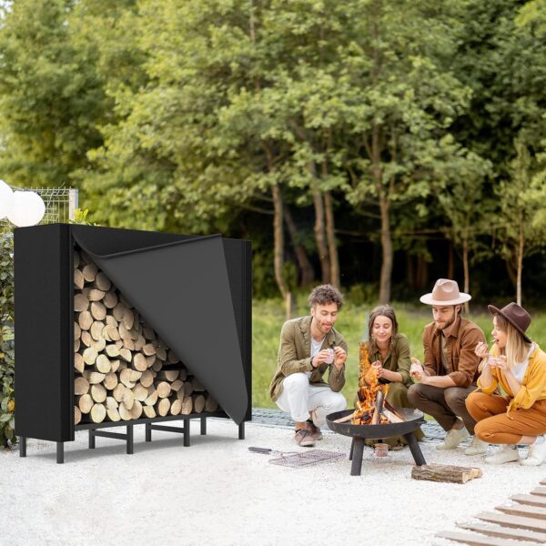 CADUKE 4ft Firewood Rack with Cover, Outdoor Firewood Log Rack for Fireplace, Indoor Firewood Storage, Heavy Duty Fire Wood Stand, Black 3