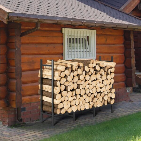 CADUKE 4ft Firewood Rack with Cover, Outdoor Firewood Log Rack for Fireplace, Indoor Firewood Storage, Heavy Duty Fire Wood Stand, Black 4