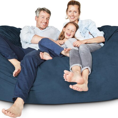 WF9627MAX_1 Lumaland Luxurious 7ft Giant Bean Bag Chair with Microsuede Cover - Ultra Soft, Foam Filled and Washable XXL Bean Bag for Teens, Adults, Pets - Accessory for Dorm, Living Room, House - Navy Blue