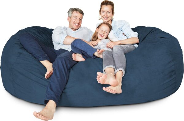 Lumaland Luxurious 7ft Giant Bean Bag Chair with Microsuede Cover - Ultra Soft, Foam Filled and Washable XXL Bean Bag for Teens, Adults, Pets - Accessory for Dorm, Living Room, House - Navy Blue 1