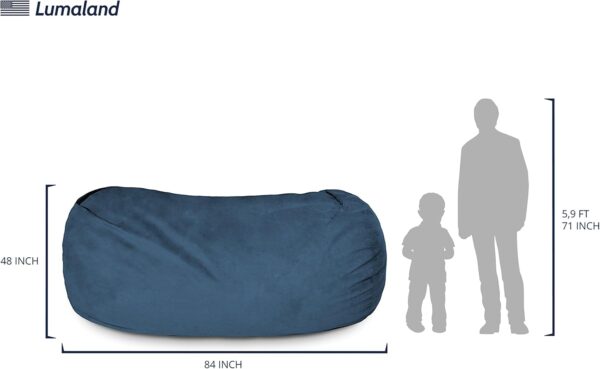 Lumaland Luxurious 7ft Giant Bean Bag Chair with Microsuede Cover - Ultra Soft, Foam Filled and Washable XXL Bean Bag for Teens, Adults, Pets - Accessory for Dorm, Living Room, House - Navy Blue 3