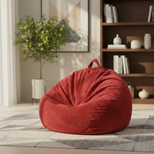 WF9716MAX_1 ZhenLives Stuffed Animal Storage Bean Bag Chair Cover, Cover Only (No Filler), Corduroy Toy Organizer Floor Cushion Seat, 48 in/120 cm Slipcover for Teens & Adults, Red