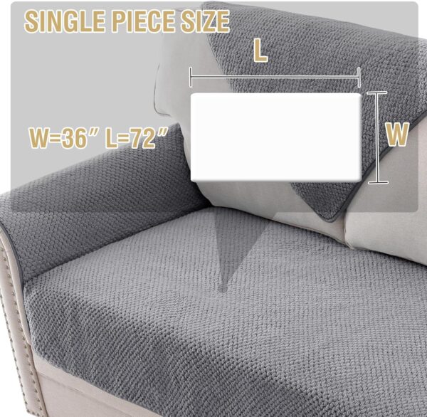 H.VERSAILTEX Waterproof Couch Cover Plush Sofa Cover with Strap Soft Anti Slip Sofa Slipcovers for 3 Cushion Sofa Couch Protector Cover for Dogs Cats Kids,36x72'',Gray 2